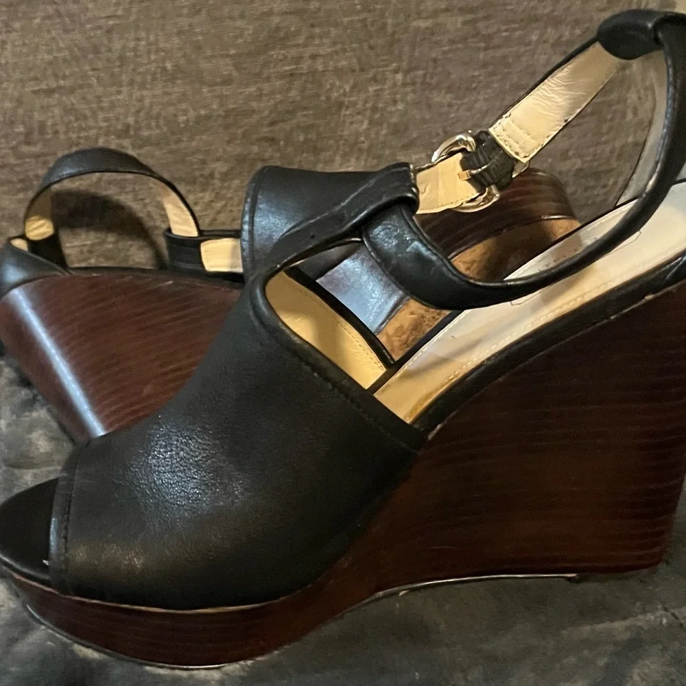 Coach Black Leather Ankle Strap Sandals